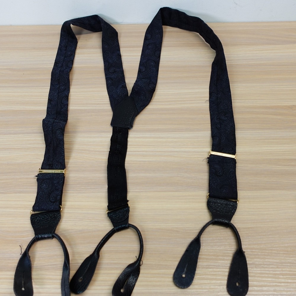 CAS W GERMANY Suspender Mens Blue Black Paisley Button End Y Back Formal VINTAGE
